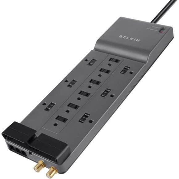 Power Strip Surge Protector - 12 AC Multiple Outlets & 8 ft Long Flat Plug - Picture 2 of 5